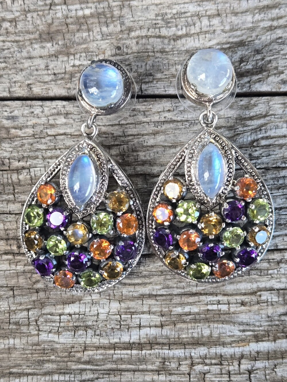 Nicky Butler RAJ COLLECTION LIMITED EDITION Moonstone Amethyst Topaz Earrings NB